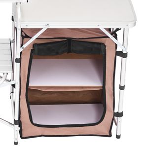 Tavolo da Cucina Portatile a 2 Livelli per Esterni, Marrone, Pieghevole con Borsa con Cerniera per Barbecue, Feste e Campeggio - Product Image 6