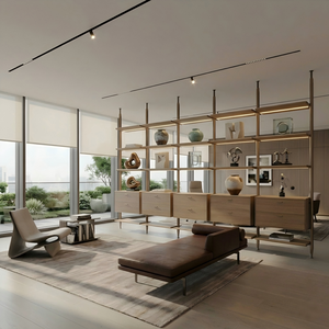 Étagère murale flottante sur mesure de style luxueux, du sol au plafond, système d'étagères pour <span class=keywords><strong>bureau</strong></span> masculin, décoration de maison - Product Image 1