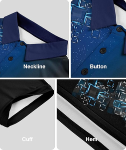 Men Sublimation Two Button <b>Polo</b> Shirt <b>Black</b> Regular Fit Short Sleeve Collar <b>Neck</b> Streetwear Basic <b>Top</b> OEM Wholesale - Product Image 3