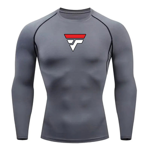 Custom Color Short Sleeve Mma Men's Women's Rashguards Men's Gray Full Sleeve Rash Guard With <b>Red</b> <b>White</b> Logo Quick Dry Polyester - Product Image 1