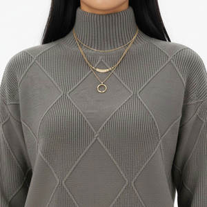 Women's Gray <b>Argyle</b> Crew Neck sweatshirt Turtleneck Knitted <b>Sweater</b> Full Sleeve Casual Autumn Wear Anti-Pilling 100% Acrylic - Product Image 6