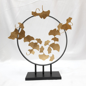 Ginkgo Leafy Design Metal Round Shape Black Finished Sculpture Abstract Style Used Home Living <b>Table</b> <b>Top</b> <b>Decoration</b> Sculpture - Product Image 1