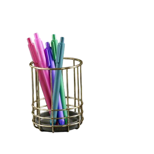 Portalápices de Metal y Acero con Diseño de Alambre, Forma Redonda, Acabado Dorado, Elegante Organizador de Escritorio - Product Image 3