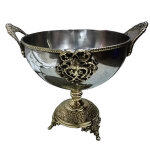 Bol décoratif classique en métal finition argent poli de luxe avec poignées, passe au lave-vaisselle, idéal pour les mariages et la décoration intérieure - Product Image 1