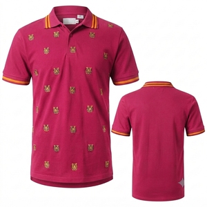 เสื้อกอล์ฟแขนสั้นผู้ชายแบบลำลองสีชมพูปักลายด้านหน้า ผลิตจากผ้าโพลีเอสเตอร์/คอตตอนผสมอย่างดี ระบายอากาศได้ดี ทรงพอดีตัว ขายส่ง - Product Image 1