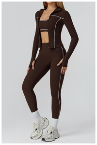 Trendy 3PCS Yoga Tracksuit Women Breathable Sportswear Set Gym Bra Leggings and Athletic Jacket Spandex/Nylon Eco-Friendly - Product Image 4