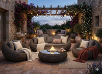 Ensemble de meubles de jardin d'extérieur modernes, ensemble de canapé de patio en rotin synthétique PE de luxe, canapé sectionnel rond avec table