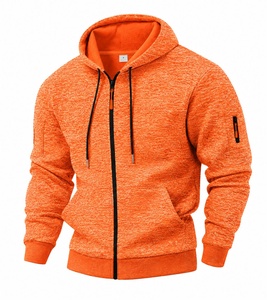 Sweat-shirt à capuche zippé pour homme, coupe classique, couleur unie, en molleton bouclette, décontracté, pour l'hiver, 100 % coton, anti-plis - Product Image 5