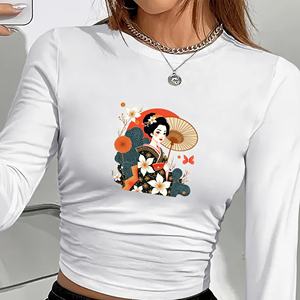 Geisha elegante con kimono floral camisa de manga larga de moda para mujer - Product Image 4