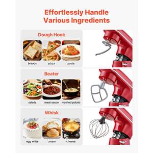 Batteur sur socle électrique 6 QT 660W, mélangeur alimentaire de cuisine, bol en acier inoxydable, crochet à pâte, fouet, batteur pour la pâtisserie, 6+ vitesses pulsées pour - Product Image 2