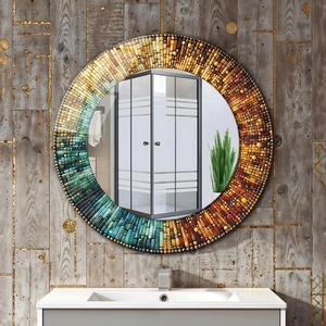 Tempered Glass <b>Round</b> Wall <b>Mirror</b> with Metal Frame Handmade Modern <b>Bathroom</b> Decor Mosaics Look From REHMAN CRAFT - Product Image 4
