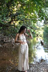 Jupe longue en coton style bohème avec détails tissés tribaux, fentes hautes et taille élastique, jupe fluide pour festival, cadeau pour elle - Product Image 3