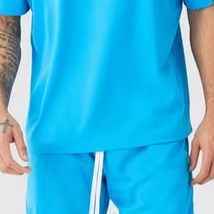 Men's Blue Crew Neck T-Shirt Set Solid Color Knitted Casual Summer Wear Breathable Street Style - Product Image 6