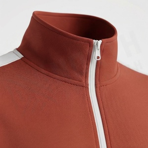 Men's Rust <b>Red</b> Full Zip Tracksuit Solid Color Stand Collar Casual Sportswear With Side Pockets Breathable Polyester <b>Material</b> - Product Image 4
