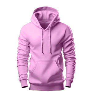 Unisex <b>Pink</b> Hooded <b>Sweatshirt</b> Regular Fit Casual Solid Color Pocket Front Design French Terry Knitted Hoodie - Product Image 3