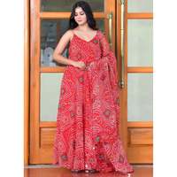 Ensemble Salwar Kameez décontracté en pur chiffon Bandhani rouge dessiné à la main, taille XS, pour femme, style maison, Inde Pakistan