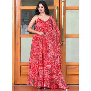 Ensemble de salwar kameez Disha taille XS rouge Bandhani - Product Image 5