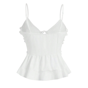 Women's <b>White</b> Solid Ruffle Strapless Cami <b>Top</b> <b>Tie</b> Front Peplum Sleeveless Casual Summer Fitted Tank <b>Top</b> XL - Product Image 3