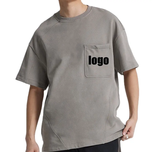 T-shirt Homme Gris 100% Coton Manches Courtes Col Rond Coupe Oversize Couleur Unie Décontracté Maille Jersey Teint Uni avec Poche - Product Image 4