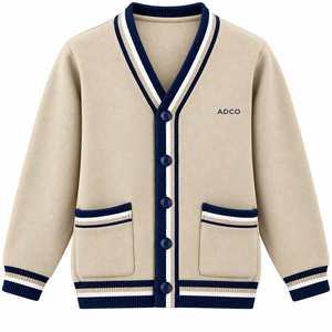 Wholesale Custom Winter <b>Men's</b> School <b>Cardigan</b> Knit Sweater V Neck Button Front with Logo Solid Ribbing - Product Image 3