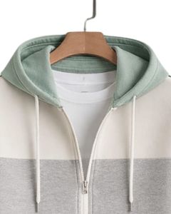 Sweat à capuche zippé personnalisé pour homme, vert sauge et gris, en molleton de coton, style streetwear décontracté, veste d'hiver, fabrication sur mesure - Product Image 5