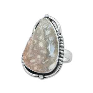 Bague en argent sterling avec serti clos en corail fossile naturel, motifs multiples, unisexe, cadeau, bijoux, vente en gros, minimaliste - Product Image 2