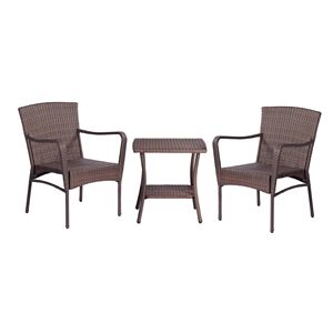 3 pezzi Set di posti a sedere all'aperto marrone gruppo di mobili da giardino in Rattan Set di sedie da giardino marrone da bistrot - Product Image 2