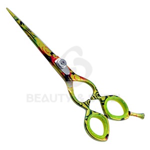 Ciseaux de coiffure professionnels à motifs abstraits multicolores, à bord convexe tranchant, avec finition artistique unique - Product Image 1