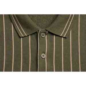 เสื้อโปโลลายทาง NEXTEX รุ่น Unisex สีเขียวมะกอก-เบจ แขนสั้น คอปกติดกระดุม คลาสสิก - Product Image 6