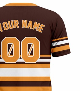 Camiseta Corex de Manga Corta a Rayas Marrón y Naranja con Estampado del Nombre del Equipo, Cuello Redondo, Corte Regular, Estilo Deportivo - Product Image 5