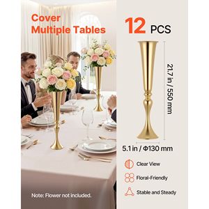 Set di 12 Vasi Alti per Fiori da Matrimonio, Facile Installazione, Finitura Elettroplaccata, 21,7 Pollici, Centrotavola per Banchetti e Decorazioni per Tavoli Nuziali - Product Image 3