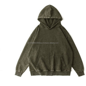 Sweat à capuche pour homme en coton lourd vieilli personnalisé surdimensionné délavé à l'acide Vintage Sun Faded Look brodé goutte épaule lourd - Product Image 5