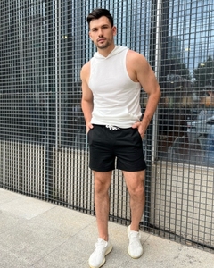 Shorts de Baño para Hombre, Color Sólido, 100% Algodón, Cintura Media, Logotipo Frontal, Azul Claro, Cordón Ajustable, Bolsillos, Secado Rápido, Estilo Casual - Product Image 2