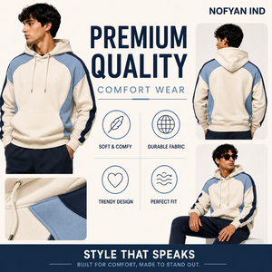 เสื้อฮู้ดดี้ NOFYAN IND แบรนด์ส่วนตัว สำหรับผู้ชาย แบบคัลเลอร์บล็อกกิ้ง แขนเสื้อแบบแร็กแลน ทรงปกติ ผ้าฝ้าย 100% เฟรนช์เทอร์รี่ สไตล์ลำลอง สตรีทแวร์ - Product Image 1