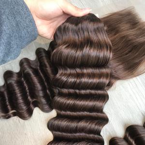 Extensiones de cabello humano de Color marrón de onda profunda 100% Cabello humano virgen alineado con cutícula Extensiones de cabello súper doble dibujado Proveedores - Product Image 4