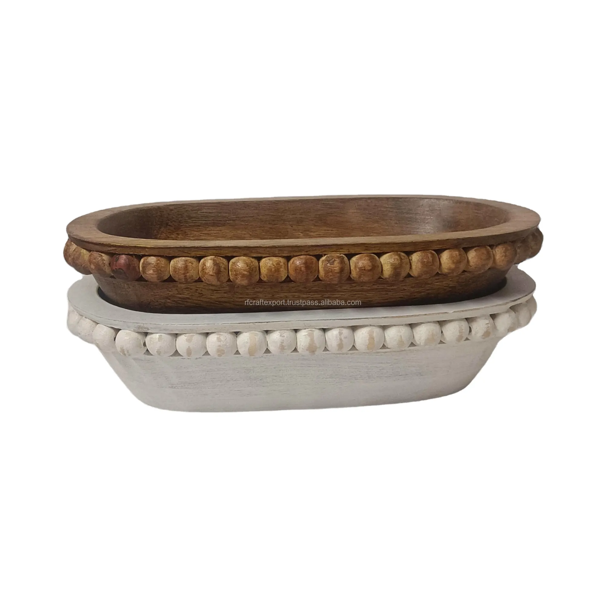 Ciotole in legno di perline in stile moderno perfette per accessori da cucina che servono e fanno candele in bianco antico rustico marrone da