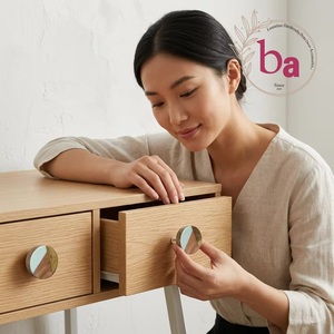 Modern Round Tricolor Wood <b>Brass</b> Drawer <b>Knob</b> for Kitchen Cabinet Handle - Product Image 3