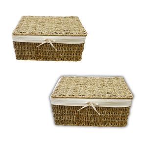 Wicker SEAGRASS STORAGE <b>BASKET</b> <b>with</b> <b>Lid</b> Set of 3 Nested Storage <b>Baskets</b> - Product Image 1