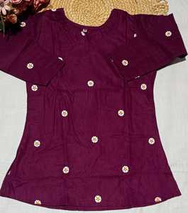 Túnica de Algodón Morado con Bordado Floral, Estilo Informal Holgado, Prenda Casual para Uso Diario, Estilo Túnica Moderna - Product Image 6
