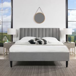 Set letto moderno Queen Aspen con testiera trapuntata in velluto grigio opale, letti imbottiti - Product Image 2