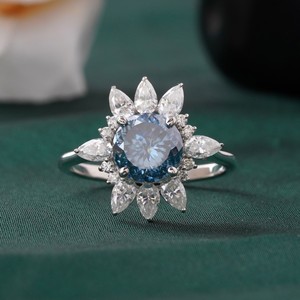 2.00 CT Fancy Blue Portuguese Cut Lab Grown Diamond <b>Ring</b> with Prong Setting in 14K <b>Gold</b> <b>Cocktail</b> Statement - Product Image 1