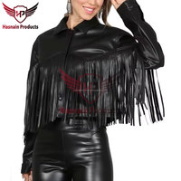Veste en cuir noir personnalisable pour femmes détail à franges western lune de miel/enterrement de vie de jeune fille tenue en coton à rayures personnalisées