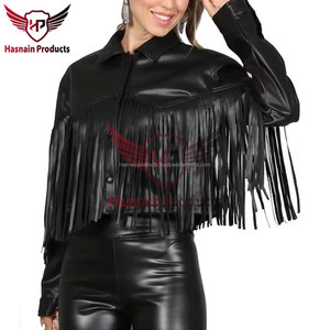 Chaqueta de cuero negra personalizable para mujer, detalle de flecos occidentales, traje de fiesta de luna de miel/Despedida de soltera, rayas de algodón personalizadas - Product Image 3