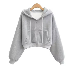 เสื้อฮู้ดครอปผู้หญิงพรีเมียมแบบสั่งทำพิเศษจากโพลีเอสเตอร์รีไซเคิล พร้อมลายพิมพ์นูน ขอบแขนเสื้อแบบริบ ตะเข็บแบบ Flatlock สำหรับแฟชั่นลำลอง - Product Image 2