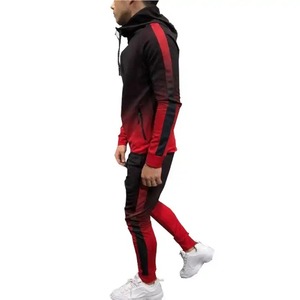 Ensemble de survêtement pour homme à dégradé de couleurs, manches longues, capuche zippée, style sportif, respirant, en polyester, coupe classique pour l'automne - Product Image 3