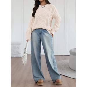 Suéteres de Punto Trenzado Extra Grandes de Estilo Coreano para Mujer, Ropa de Invierno Acogedora con Decoración de Botones, Talla XS para Otoño - Product Image 4