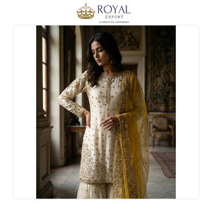 Collection de vêtements indiens de haute qualité, très demandée, de la marque Fandy, ensemble Sharara en soie avec broderies, à prix bas. - Product Image 5