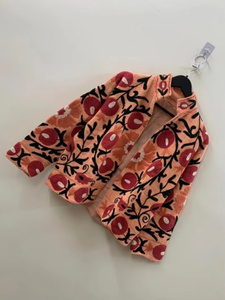 Chaqueta con cuello mandarín bordada floral para mujer, manga corta, cierre de cremallera, estilo bohemio, ropa de otoño - Product Image 2