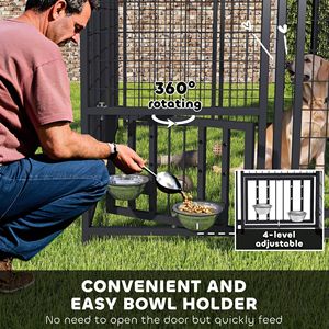 Cuccia per Cani da Esterno in Rete Saldata, Rotazione a 360 Gradi, Ciotole Regolabili su 4 Livelli, Copertura Impermeabile, 7.9 X 4 X 6 - Mobili per Animali Domestici - Product Image 5