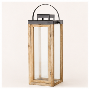 Handcrafted Rustic Mango Wood and Metal <b>Lantern</b> <b>Large</b> Decorative Glass <b>Candle</b> Holder for Farmhouse Indoor Outdoor Home Decor - Product Image 3
